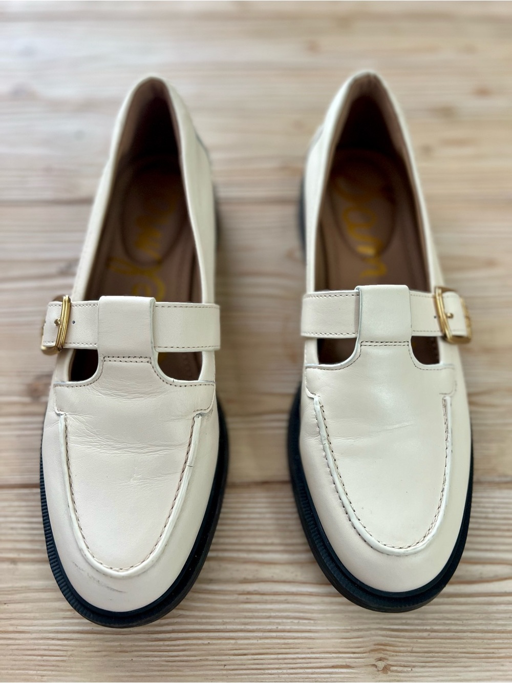 Sam Edelman Elaina Ivory Leather Buckle Loafers Size 7